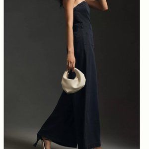Anthropologie Pilcro Strapless Polished Wide-Leg Denim Jumpsuit 8, 10 $170 N…